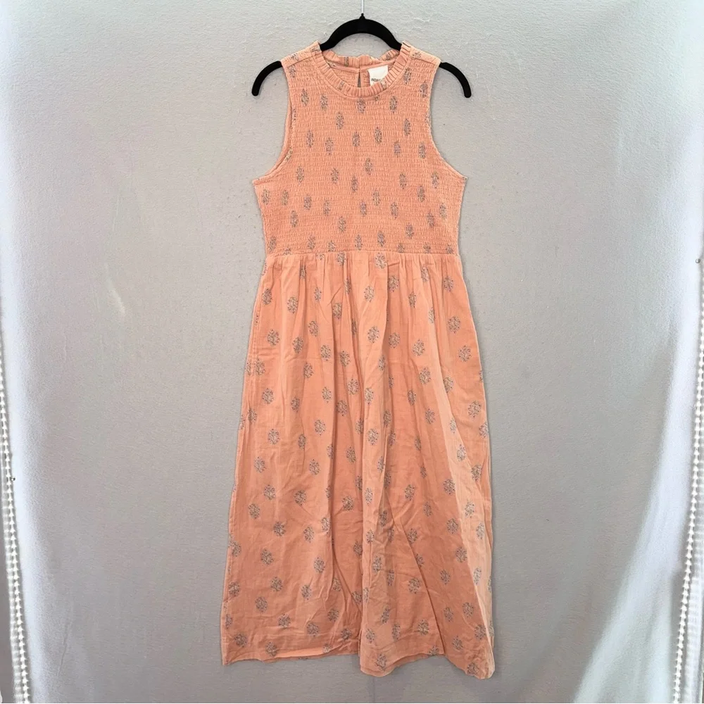 Indi&Cold women’s 100% organic cotton elastic waist sleeveless mid dress peach S - Picture 5 of 10